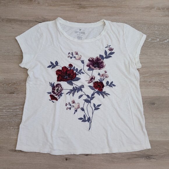 American Eagles Embroidered Cream Tee (M) - Picture 1 of 2